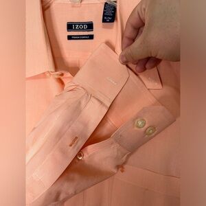 IZOD Mens Premium Essentials Long Sleeve Button-Up Shirt Peach Size XL